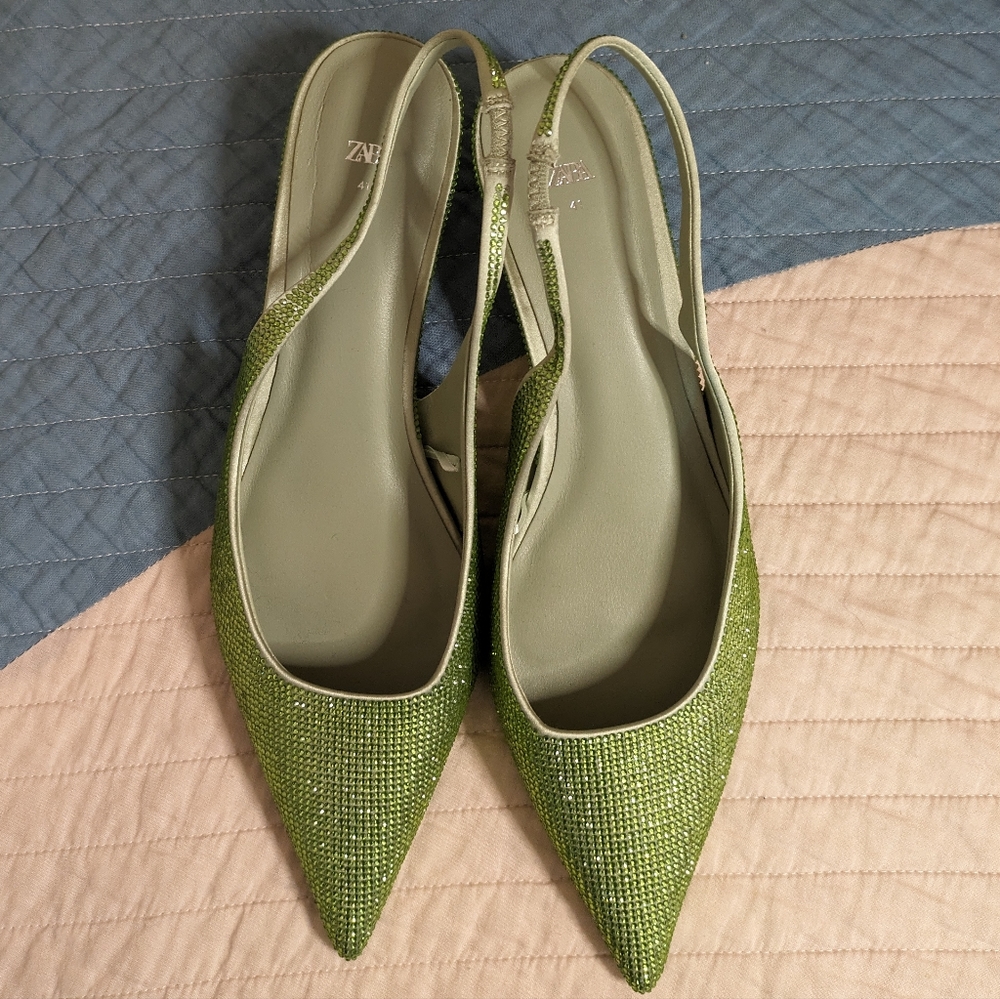Zara Lime Green Rhinestone Kitten Heels
